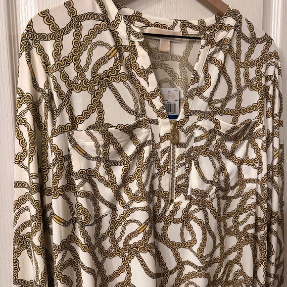 Michael Kors | NWT XL Long Sleeve Gold Chain Print 1/4 Zip Top Luxury Old Money - Picture 3 of 11